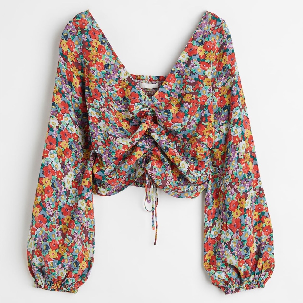 H&M Floral Drawstring Top, Size S